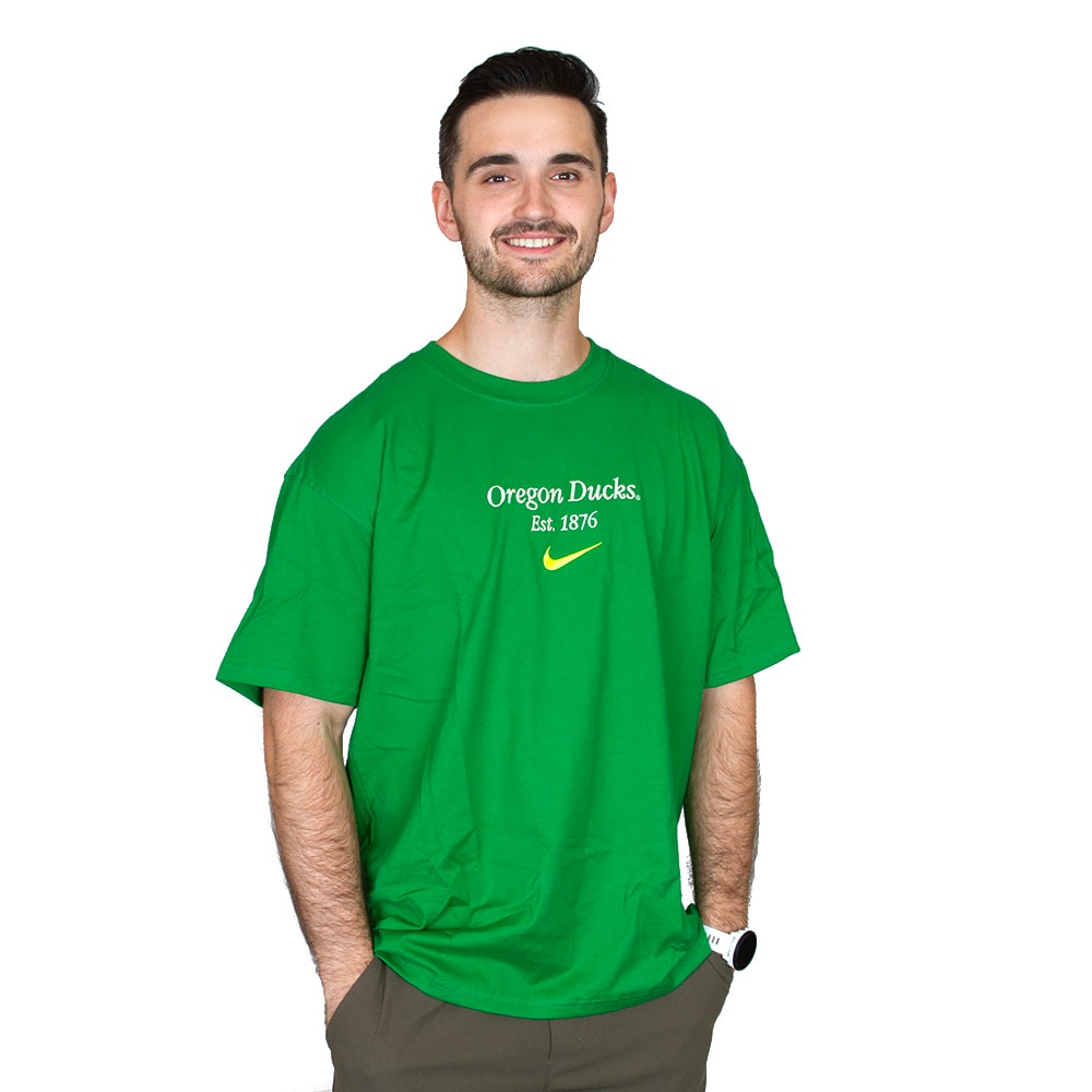 1876, Nike, Green, Crew Neck, Cotton, Men, Max 90, Embroidered, Oregon Ducks, T-Shirt, 926410